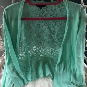Mint green lace back cardigan